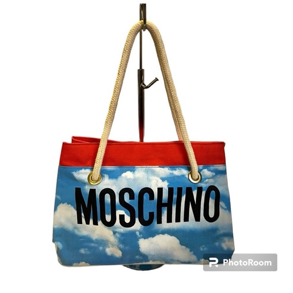 Moschino Handbags - Moschino | Vintage 1990s Cloud Print Bag Red Blue Tote Logo Rope Handles